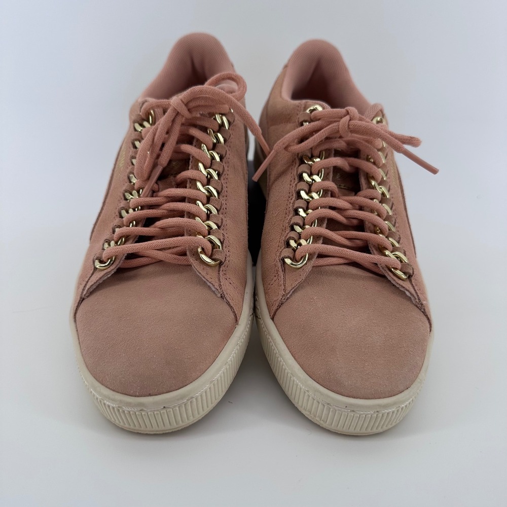 Puma Suede Classic Gold Chain Pink Suede Sneakers Size 8.5 Womens